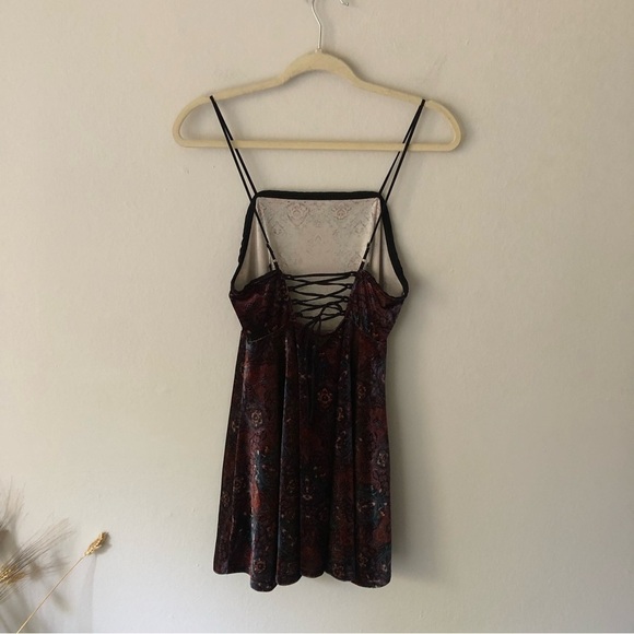 Urban Outfitters Ecote LACE-UP Boho Print Velvet FIT & FLARE Dress Black S - Picture 9 of 13